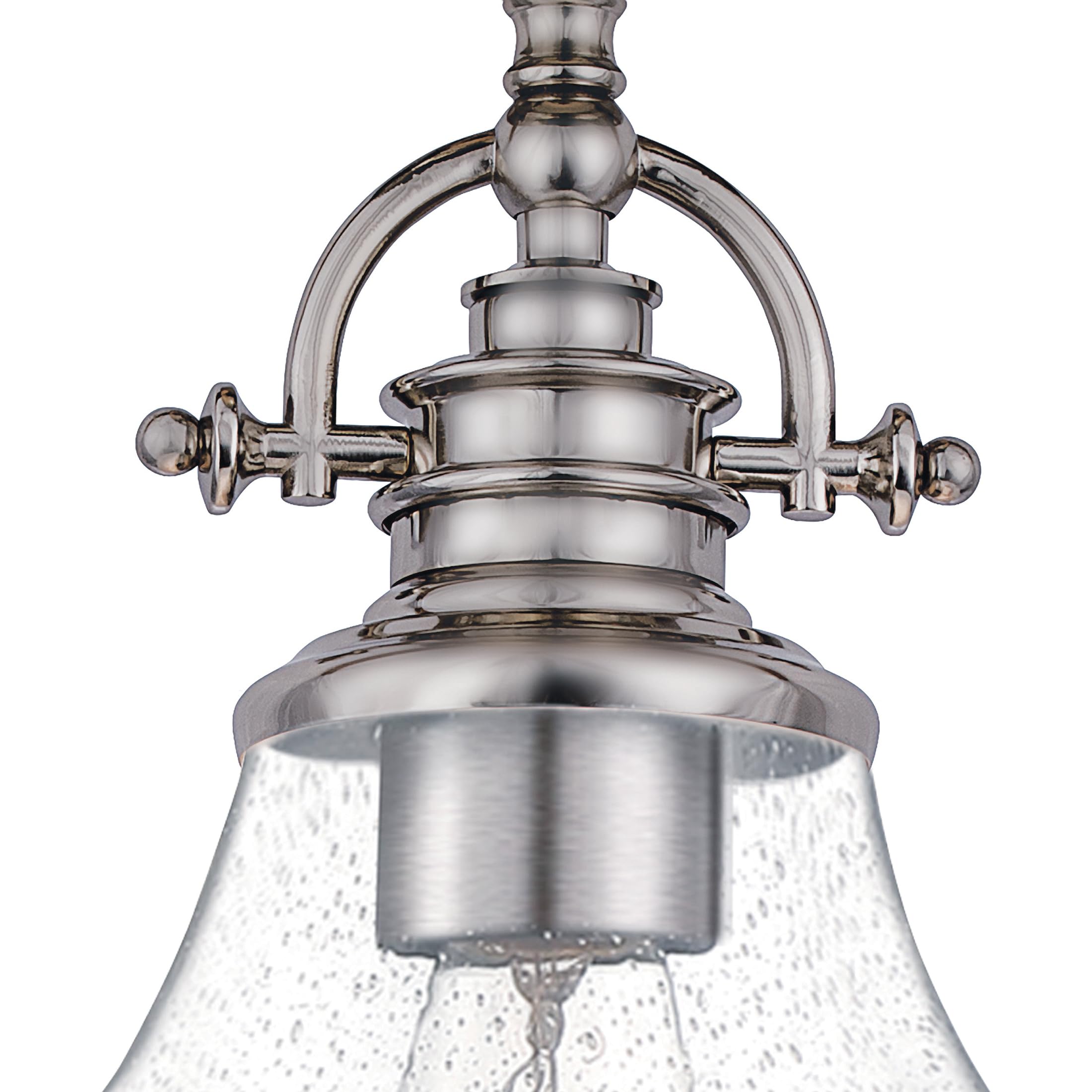 Quoizel Grant Mini Pendant Light Fixture - 8 Inch Brushed Nickel with Clear Seeded Glass Shade - Single Bulb Hanging Ceiling Light for Kitchen Island, Dining Room, Bedroom, Hallway, Bar, Cafe & Office - Perfect for Modern & Industrial Home Decor