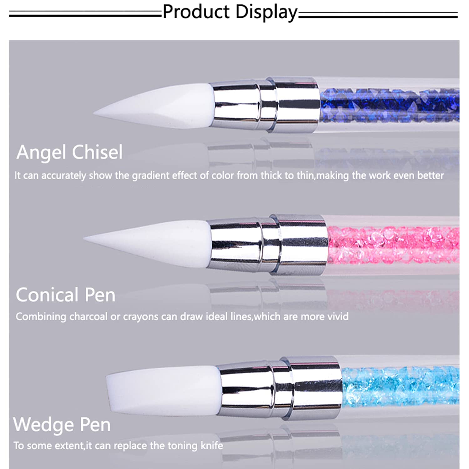 Gleevia 5-Piece Dual-Tip Silicone Rhinestone Nail Art Pen Set - Acrylic Handle & Rubber Tip Nail Brushes for Gel Polish, Dotting, Carving - Professional Nail Art Tools for Women | Perfect for Salon, Home Manicures & DIY Nail Designs