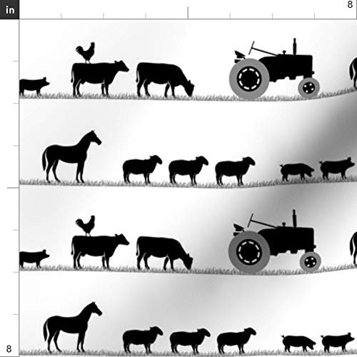 Farm Animals Parade Printed Minky Fabric - Black Cute Horse Sheep Pig Tractor Design - Soft Fat Quarter for Baby Blankets, Quilt Backing & Plush Toys - Perfect for Sewing Projects, Nursery Decor & DIY Crafts