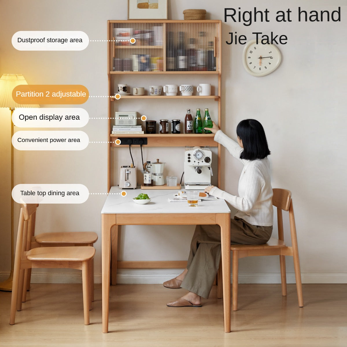 Solid Beech Wood Ultra-Thin Dining Sideboard - Modern Buffet Cabinet for Dining Room, Kitchen Storage & Living Room Decor