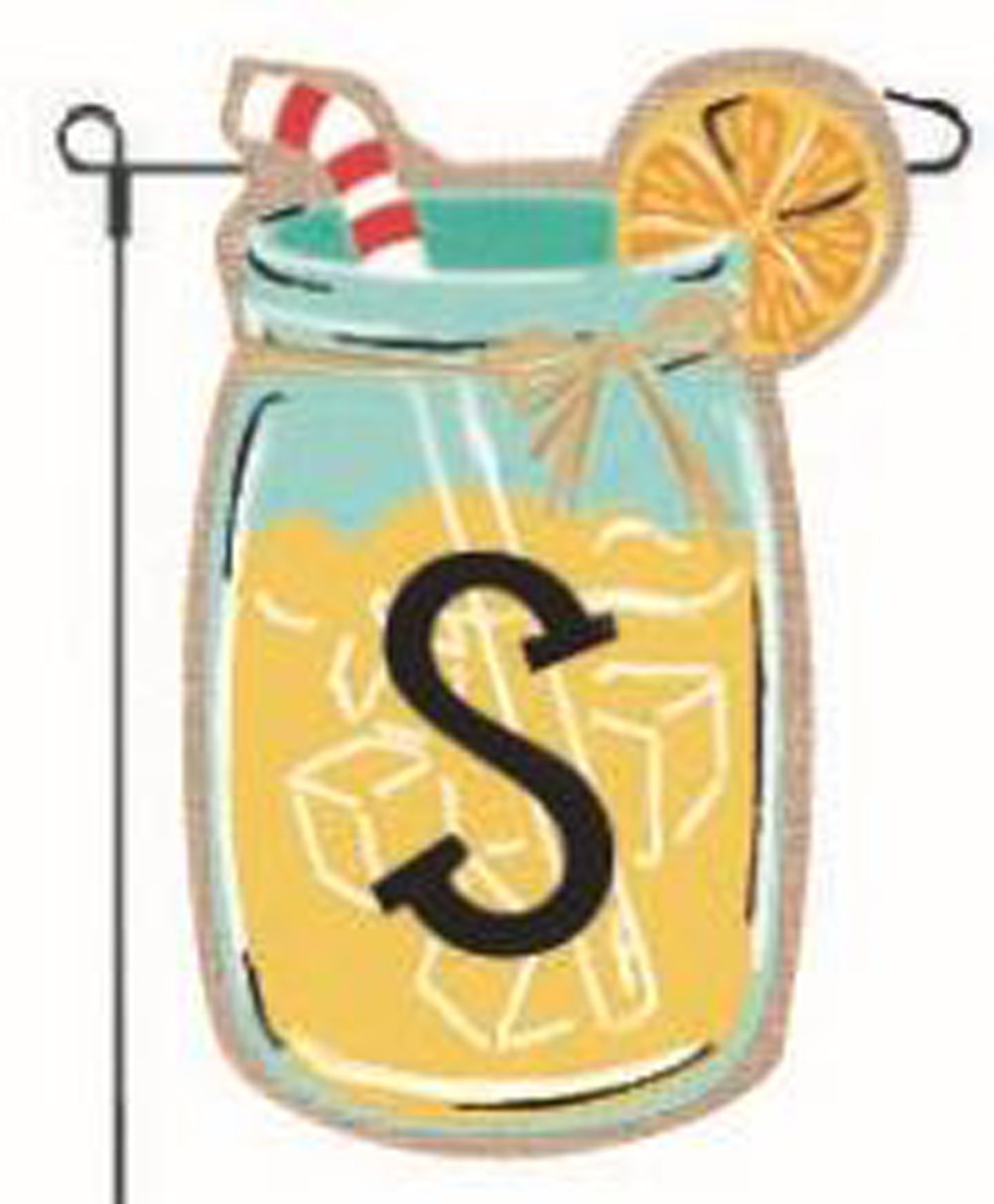JEC Monogram Lemonade Mason Jar Burlap Summer Garden Flag 12.5 x 18 Inch - Personalized Letter S Outdoor Decorative Flag for Patio, Yard & Seasonal Home Decor