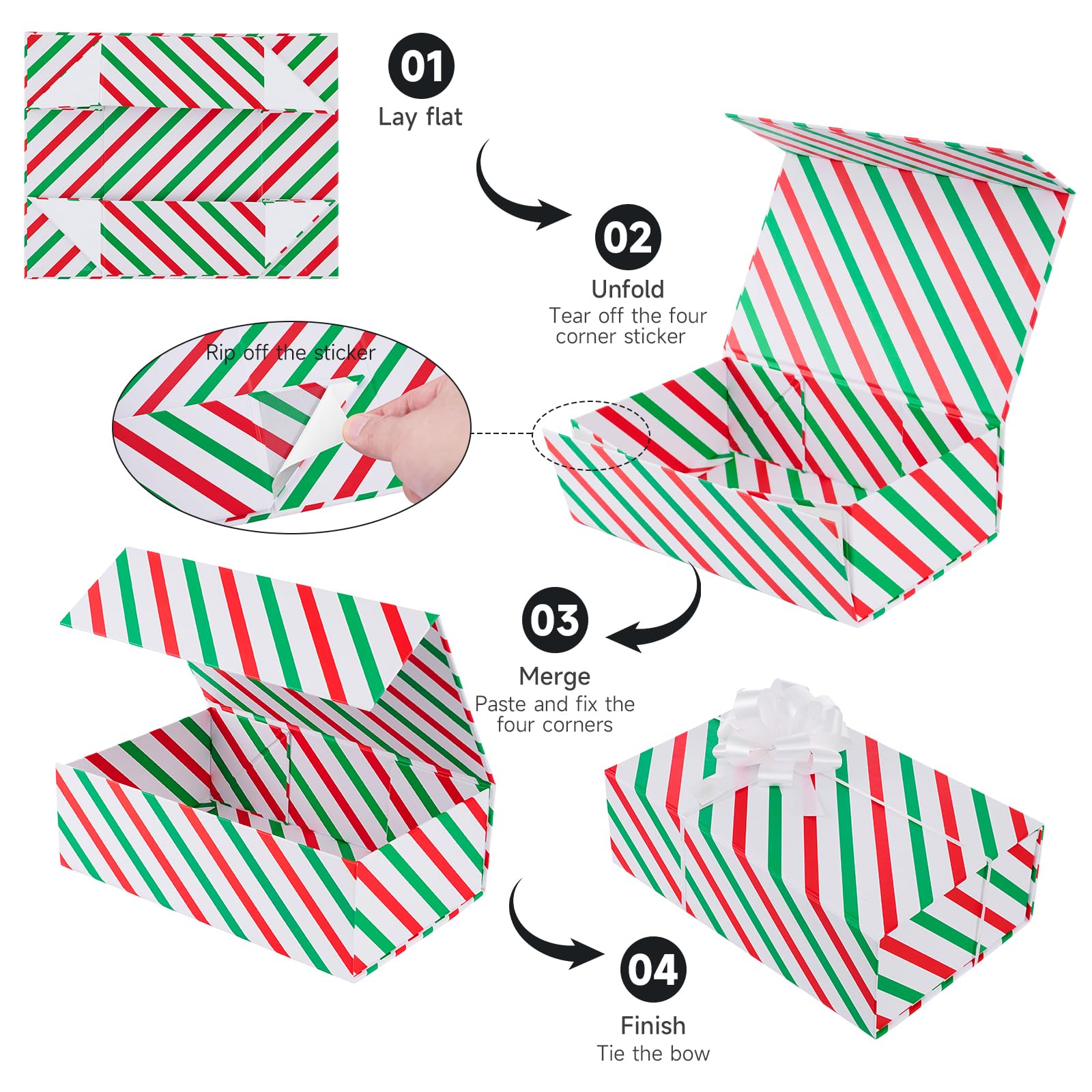 Magnetic Gift Box for Christmas, Birthday & Wedding - Striped Present Packaging for Home & Party Decor