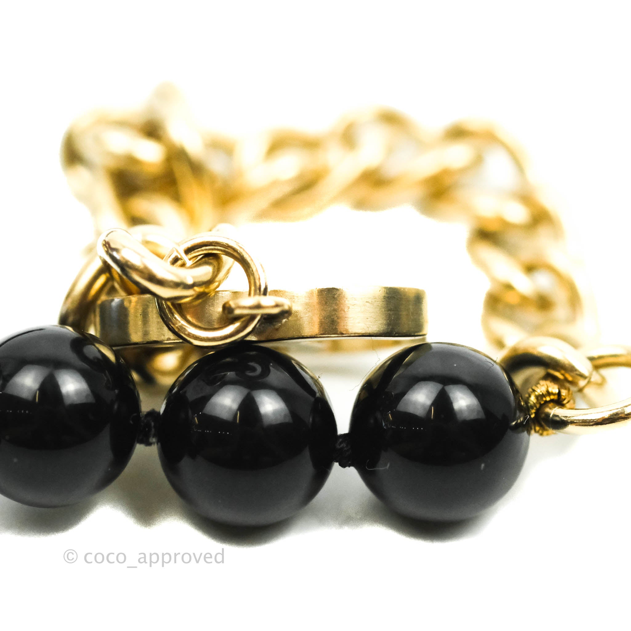 Chanel CC Logo Black & Gold Beaded Necklace - Elegant Statement Jewelry for Women, Perfect for Parties, Weddings & Special Occasions