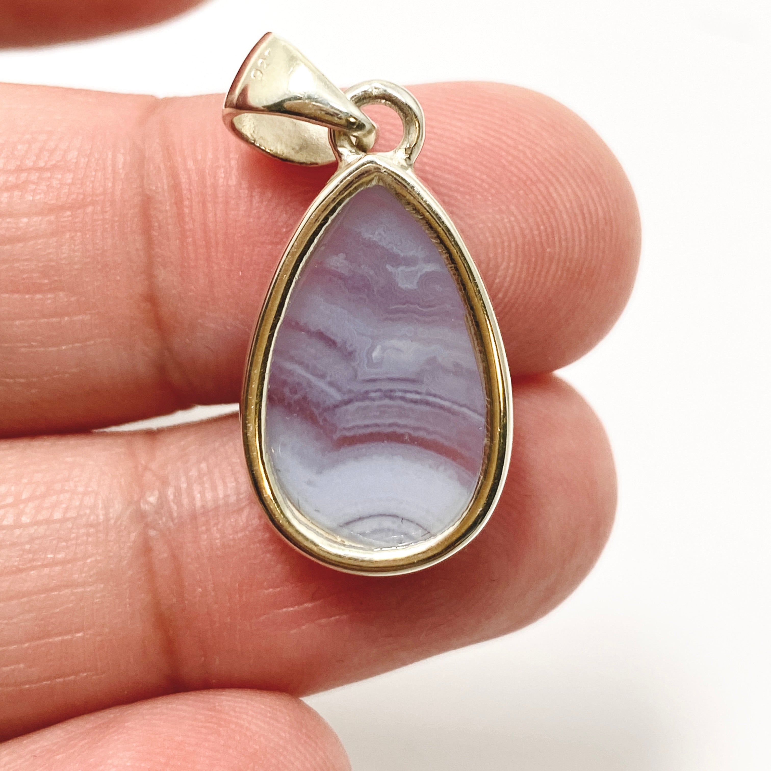 Blue Lace Agate Teardrop Cabochon Pendant KPGJ4827 - Natural Stone Jewelry for Women, Healing Crystal Necklace - Perfect for Meditation, Yoga & Spiritual Gifts