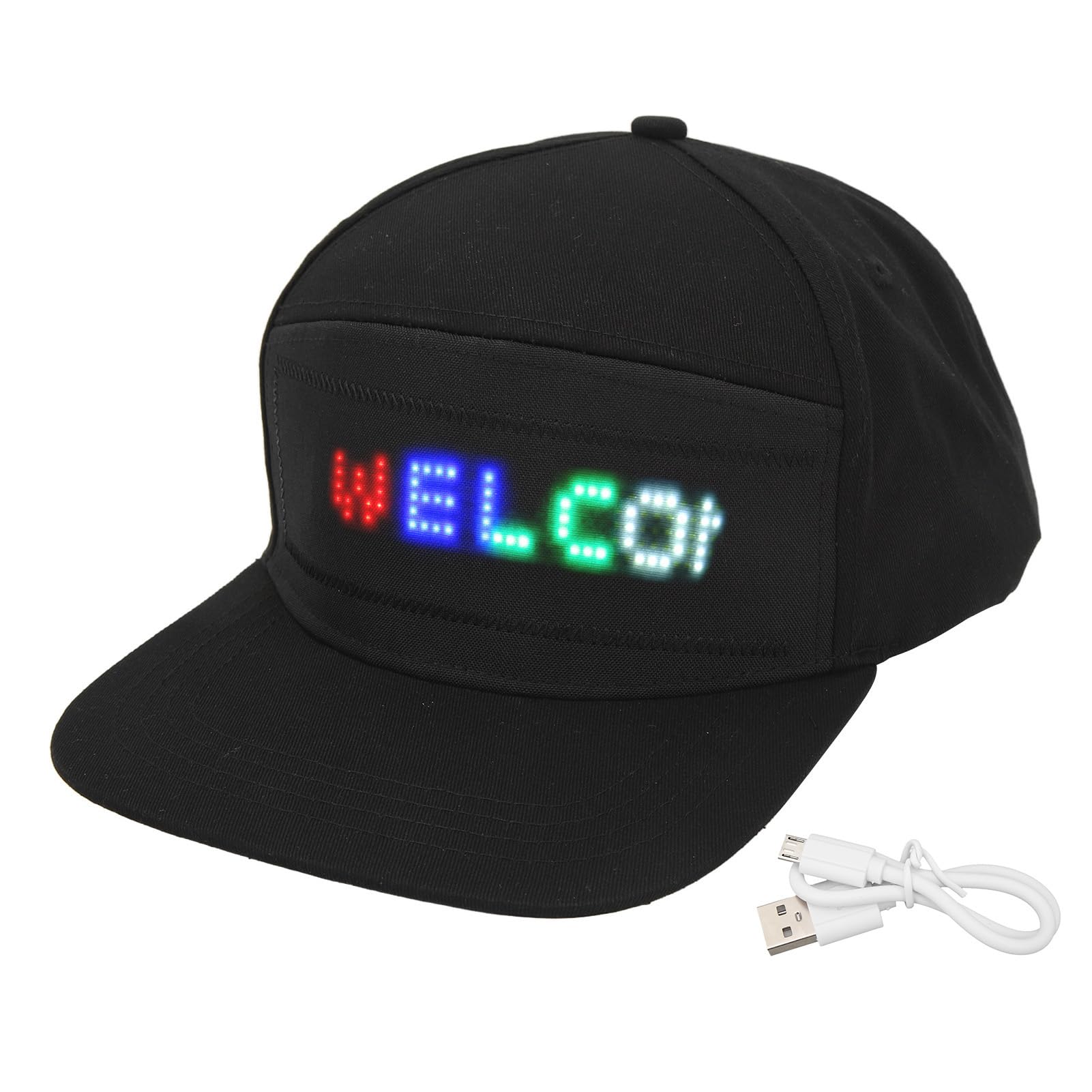Adjustable Black LED Smart Hat for Carnival & Parties - Stylish Light-Up Hat for Night Events, Raves, and Festivals