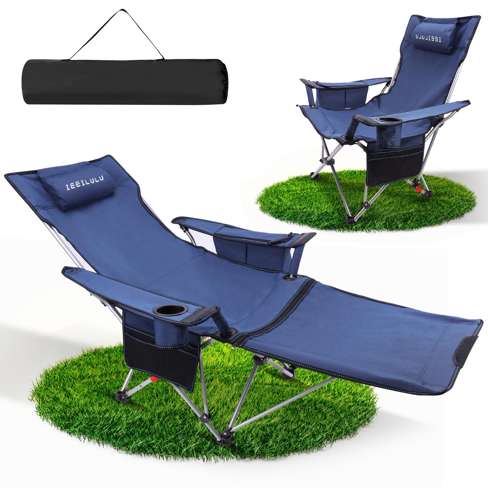 Foldable Camping Chair with Footrest & Drink Holder - 2-in-1 Beach & Deck Chair for Adults (150kg Capacity) - Perfect for Outdoor & Picnics