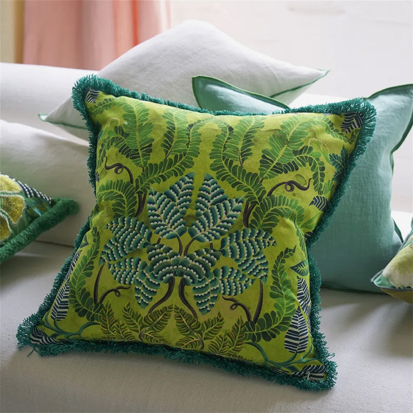 Christian Lacroix Embroidered Lime Green Brocade Decorative Pillow Cover - Luxury Home Decor for Sofa, Bed, Living Room & Wedding Gifts