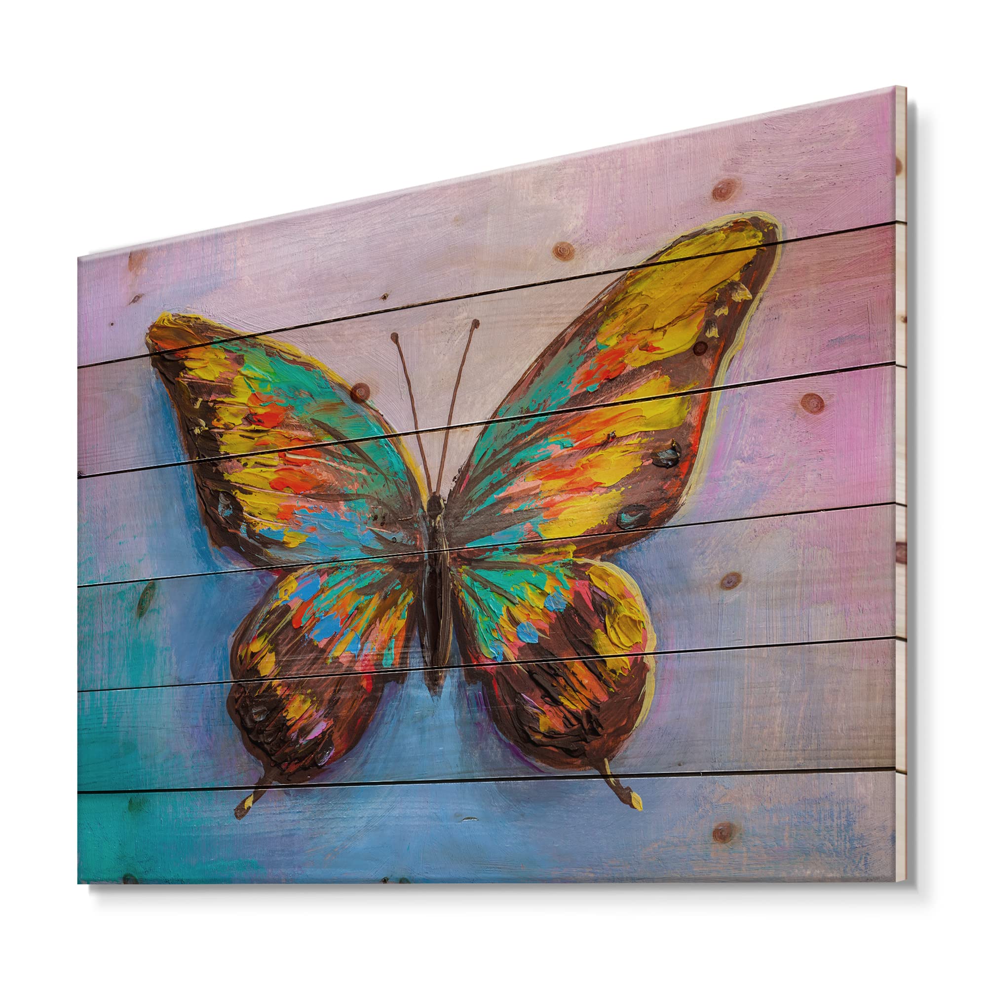Modern Butterfly Wood Wall Art - Turquoise & Orange Abstract Wood Panel Decor, Large Pine Wood Wall Hanging for Living Room, Bedroom & Office