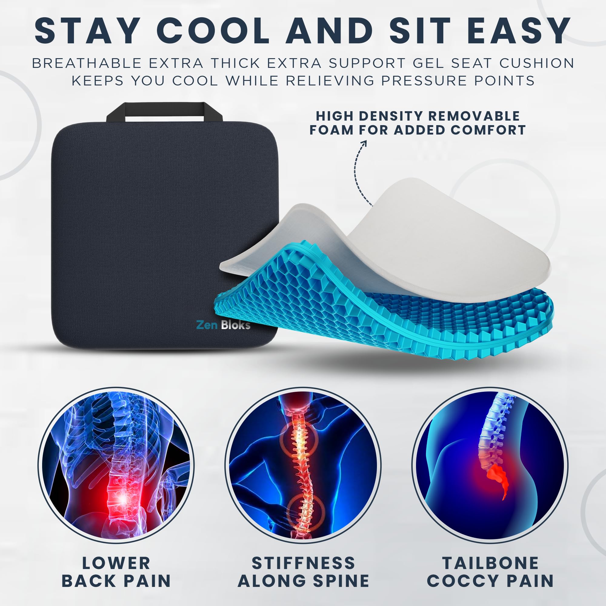 XL Extra Thick 20x20x2 Inch Cooling Gel Seat Cushion - Pressure Relief Pad for Office Chairs, Gaming Chairs, Car Seats & Wheelchairs | Breathable, Non-Slip Support | Perfect for Long Work Hours, Road Trips & Comfortable Sitting