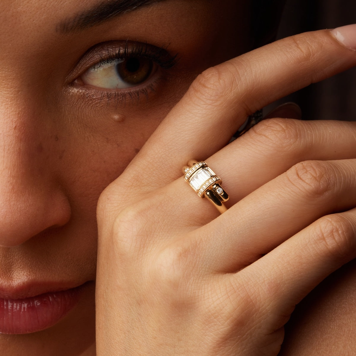 Exquisite Vaulted Diamond Latch Ring - 14K Gold Stackable Band for Women - Perfect for Everyday Wear, Anniversary Gifts & Special Occasions