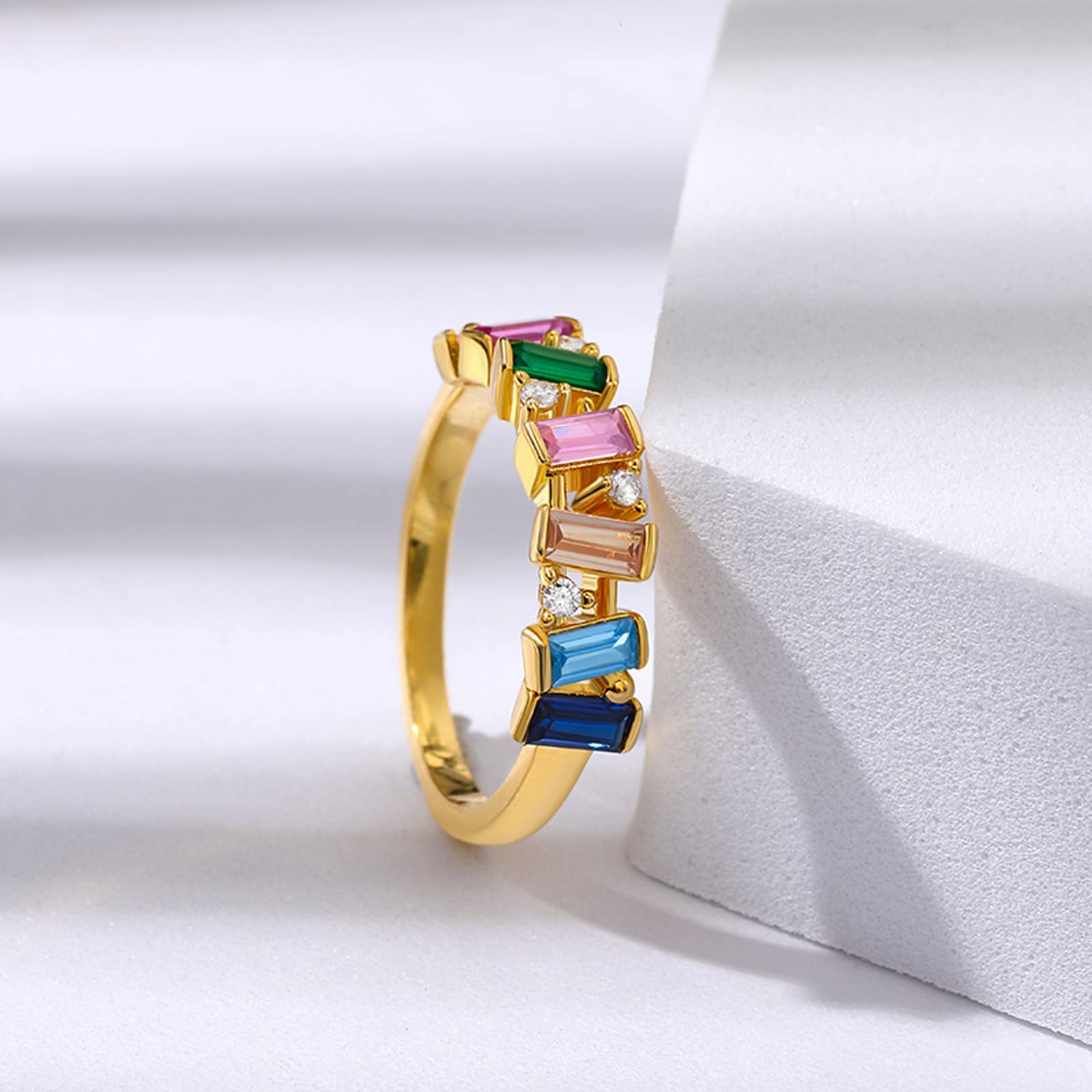 Jeulia Sterling Silver Multi-Colored Gemstone Eternity Ring for Women - Emerald Cut Cubic Zirconia Rainbow Wedding, Anniversary, Engagement & Promise Band with Gift Box | Perfect for Birthstone Jewelry, Romantic Gifts & Special Occasions
