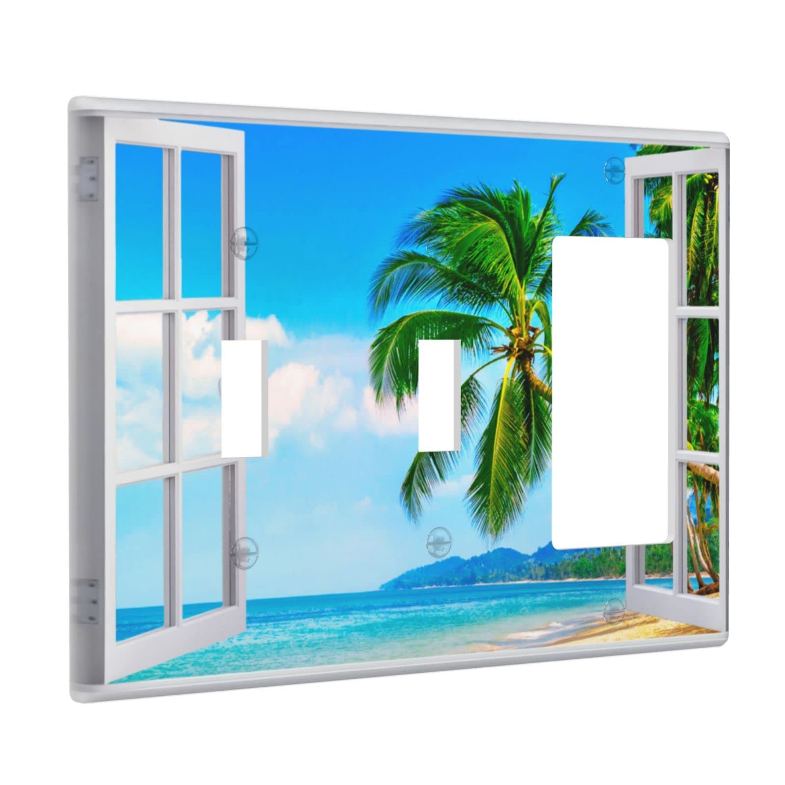 Beach View Decorative Wall Plate - 3-Gang Toggle/Rocker Light Switch Cover with Palm Tree Scenery - Durable Outlet Cover for Living Room, Bedroom, Bathroom - Perfect for Coastal, Tropical and Vacation Home Decor