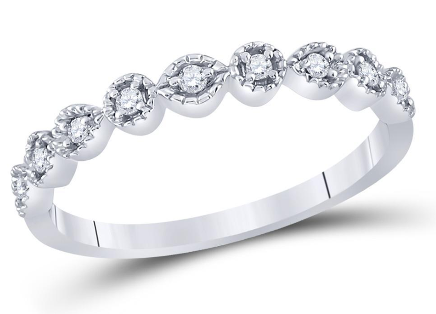 14K White Gold Diamond Women's Stackable Band Ring - 1/10 CTTW - Perfect for Everyday Wear, Anniversary Gifts & Bridal Jewelry