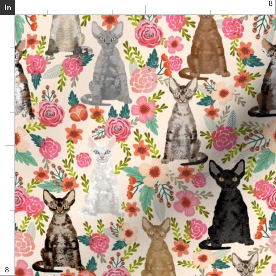 Premium Cat Breed Floral Printed Minky Fabric by The Yard - Cute Pet Cream Cats Lady Portrait Design for Sewing Baby Blankets, Quilt Backing & Plush Toys - Soft DIY Craft Material for Nursery Decor, Pet Accessories & Home Textiles