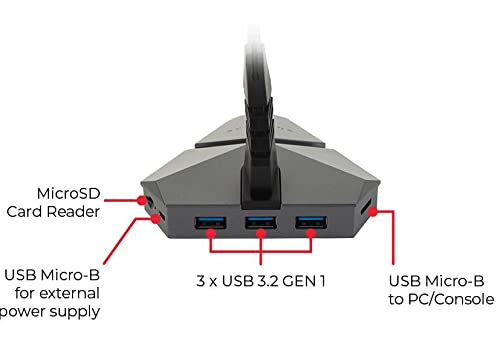 SureFire Axis Gaming Mouse Bungee Hub with 3X USB 3.2 Gen 1 Ports, RGB Mouse Cable Holder, microSD Slot - Ergonomic Gaming Accessory for PC & Laptop - Perfect for Esports, Streaming & Office Work
