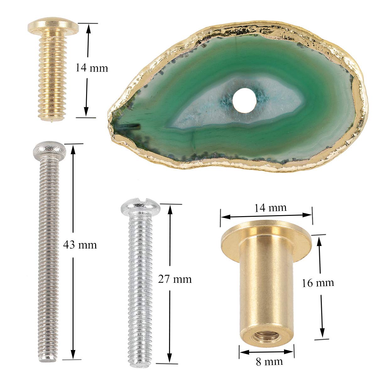 Green Agate Knobs for Drawers - Gold Plated Edge - Pack of 4 - Home Furniture Upgrade