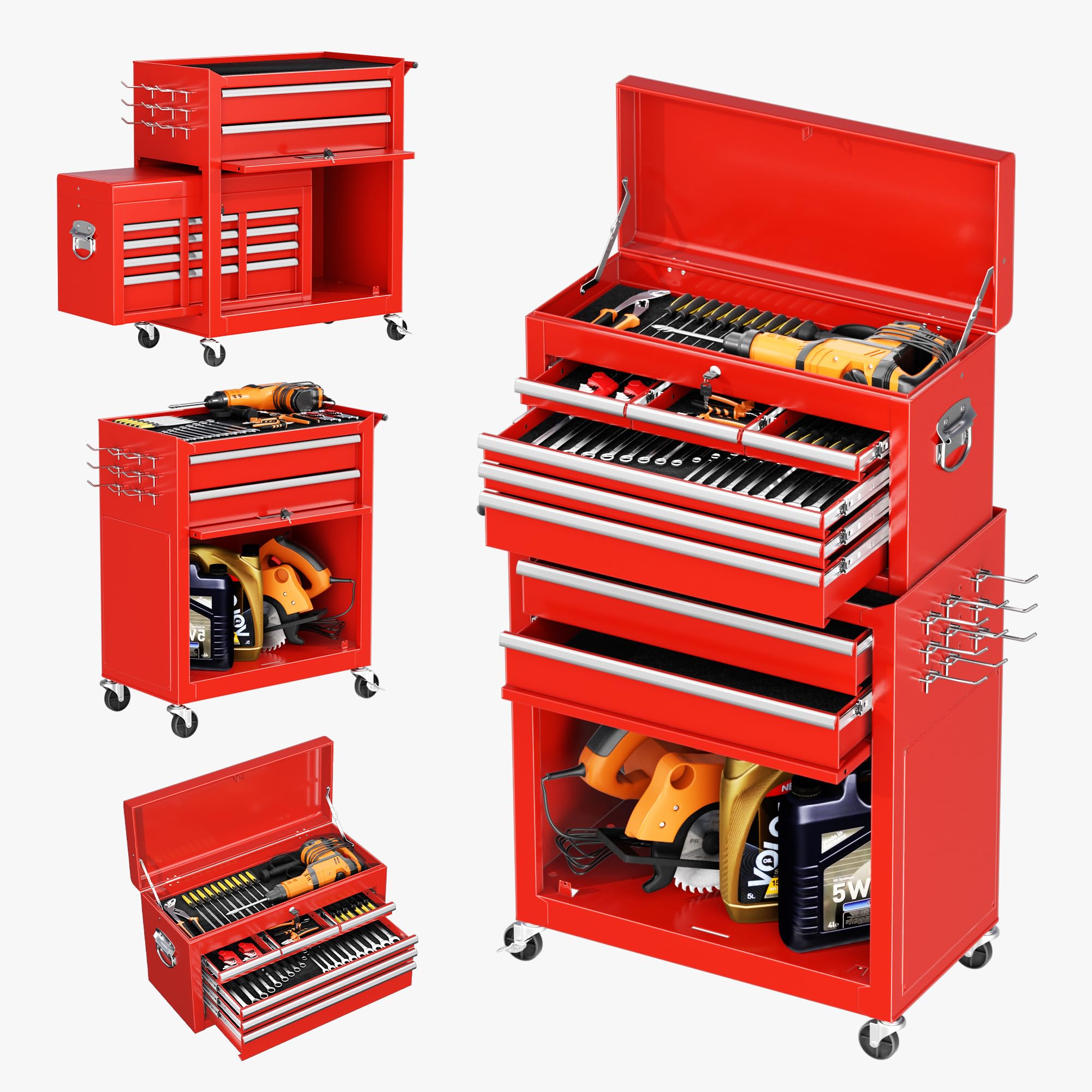 INTERGREAT 8-Drawer Rolling Tool Chest with Wheels - Heavy Duty Locking Mechanic Tool Cart with Black Liners, Large Mobile Tool Cabinet for Garage, Workshop, Warehouse & Auto Repair (Red) - Perfect for Professional Mechanics & DIY Enthusiasts