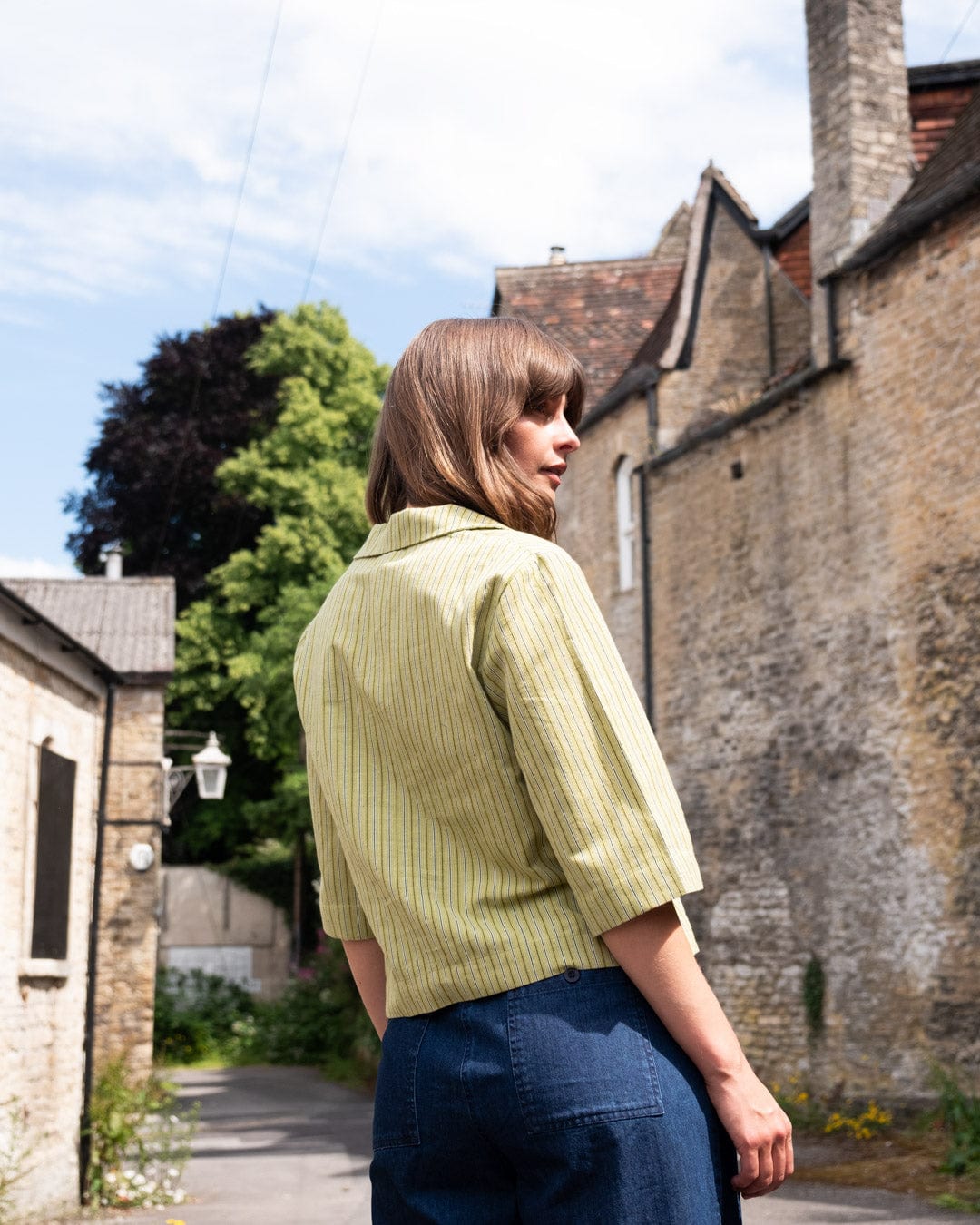Gina Women's Cotton & Linen Casual Shirt - Soft & Breathable Avocado Stripe Blouse for Spring & Summer | Perfect for Office, Travel & Everyday Wear