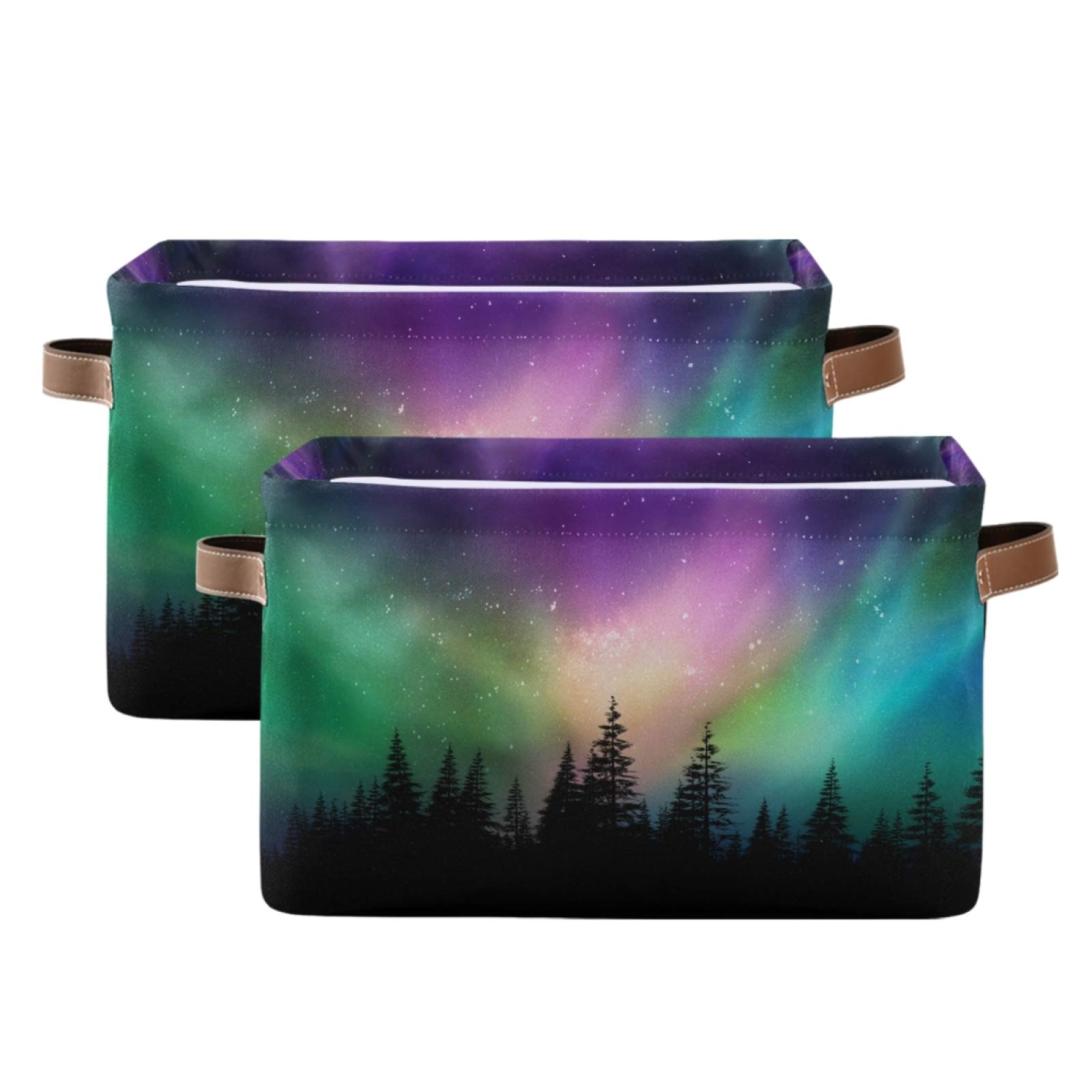 Northern Lights Aurora Storage Basket - Durable Collapsible Canvas Cube Box with Handles | Toy Organizer Bin for Shelf, Closet, Bedroom & Home Office | Perfect for Kids' Room, Playroom & Home Organization