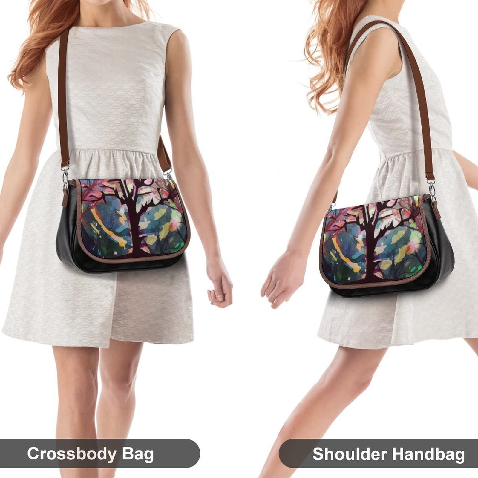 Stylish Women's Crossbody Bags - Genuine Leather Shoulder Bag with Abstract Tree Design for Everyday Use, Work & Travel