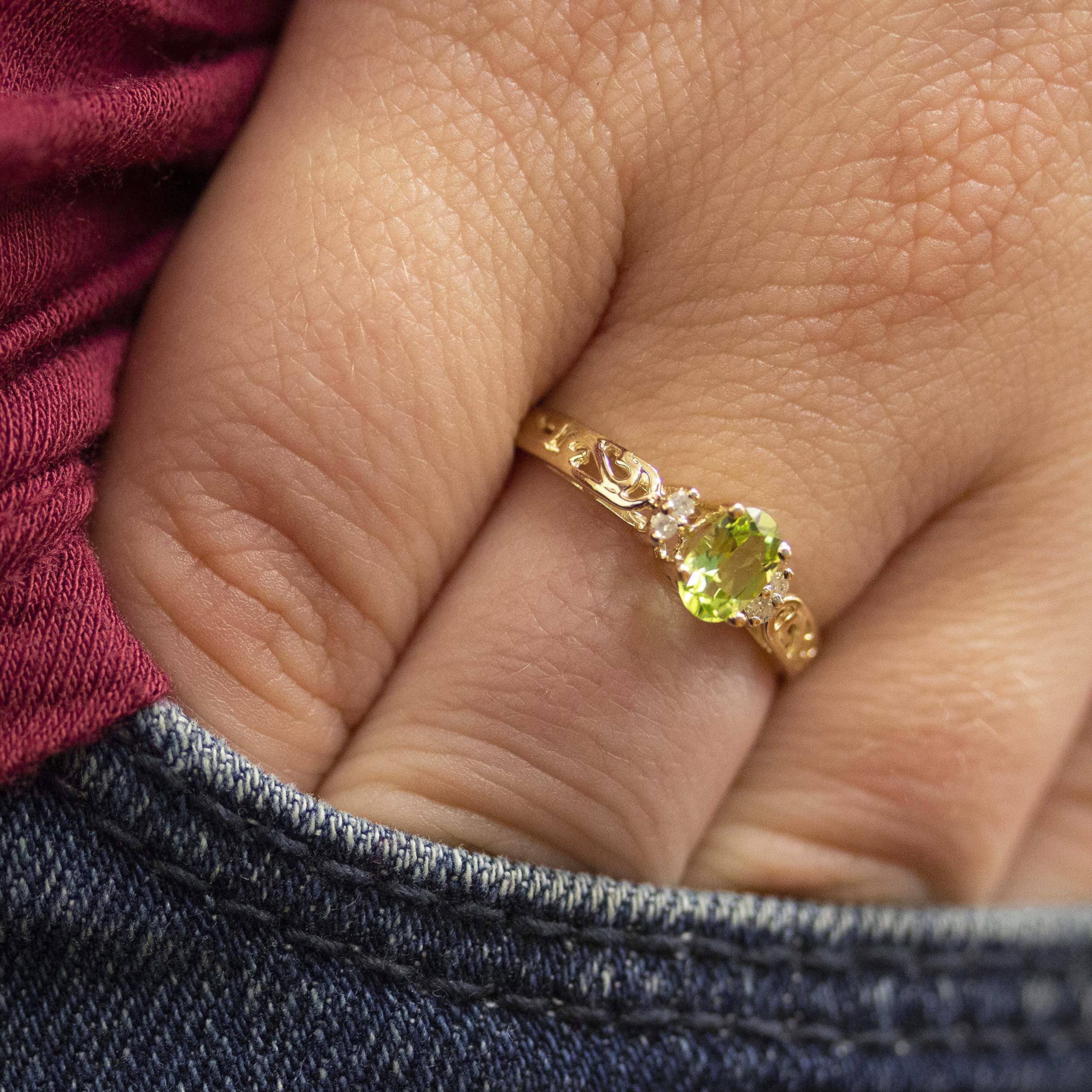 10K Yellow Gold Peridot and Diamond Ring – Elegant Jewelry for Women, Perfect for Engagement, Wedding, Anniversary & Special Occasions