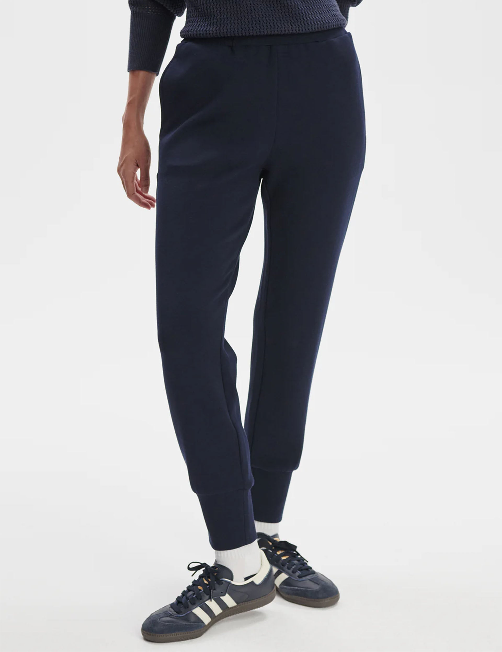 Slim Fit Cuff Pants for Women - 27.5 Inch Inseam in Navy Blue | Comfortable Casual & Work Office Trousers