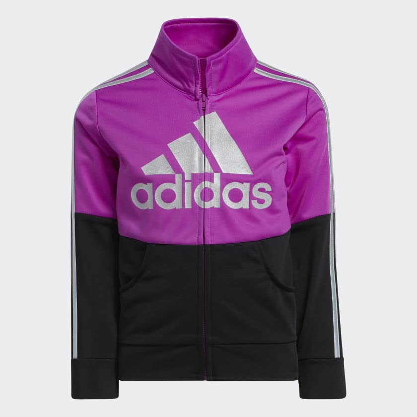 adidas Girls Zip Front Classic Tricot Jacket and Joggers Set - 6X Sonic Fuchsia - Comfortable Athletic Outfit for School, Sports & Casual Wear