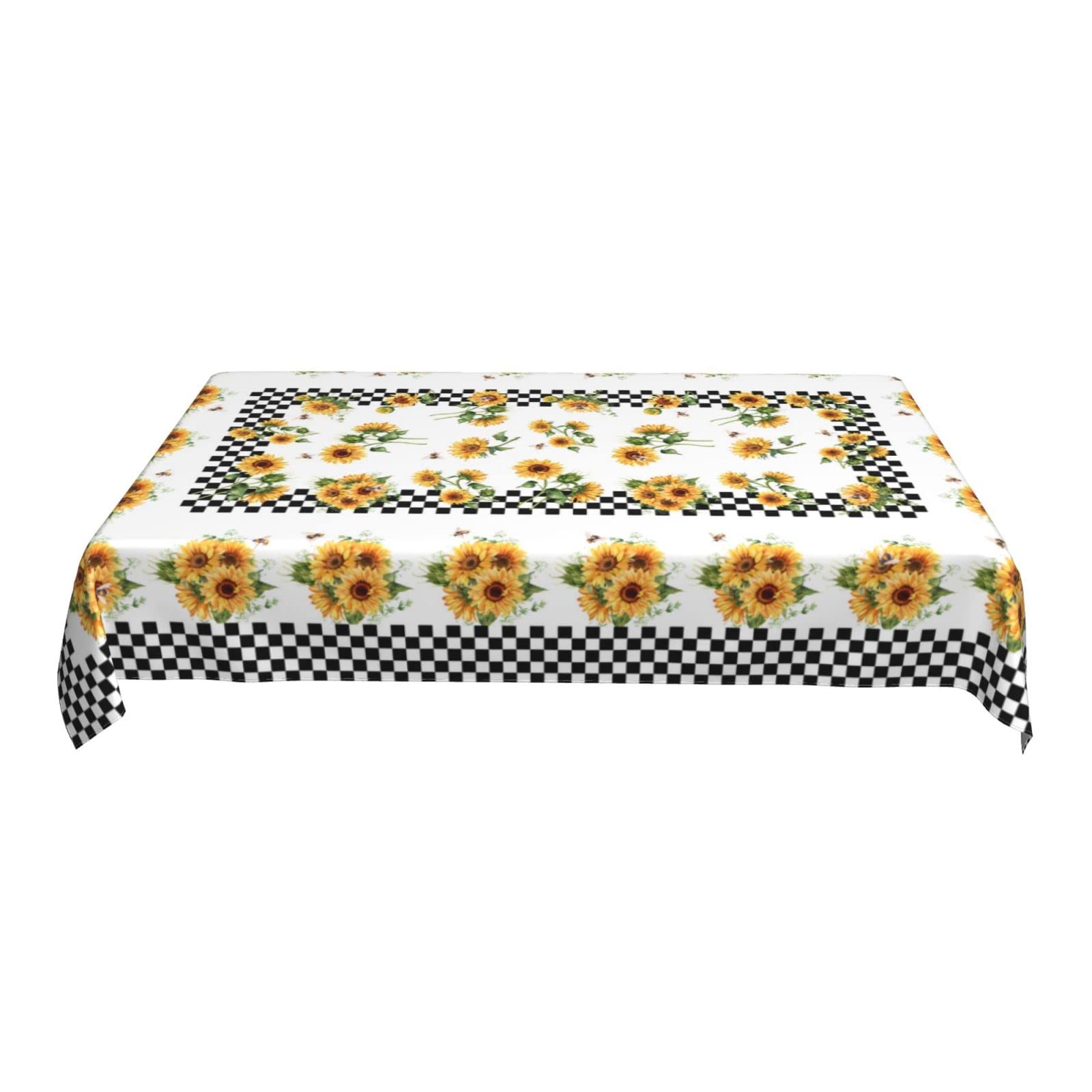 Sunflower Rustic Checkerboard Tablecloth 60x90 Inch - Washable Rectangle Table Cover for Kitchen, Dining Room, Picnic, and Outdoor Decor