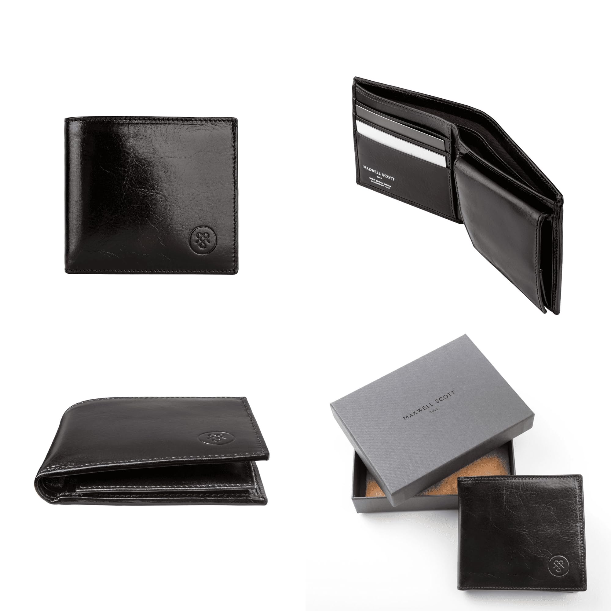 Maxwell Scott Men's Luxury Leather Wallet with Coin Pocket - Handmade Full Grain Leather Bifold Wallet for Men - The Ticciano Black - Perfect for Everyday Carry, Travel & Business