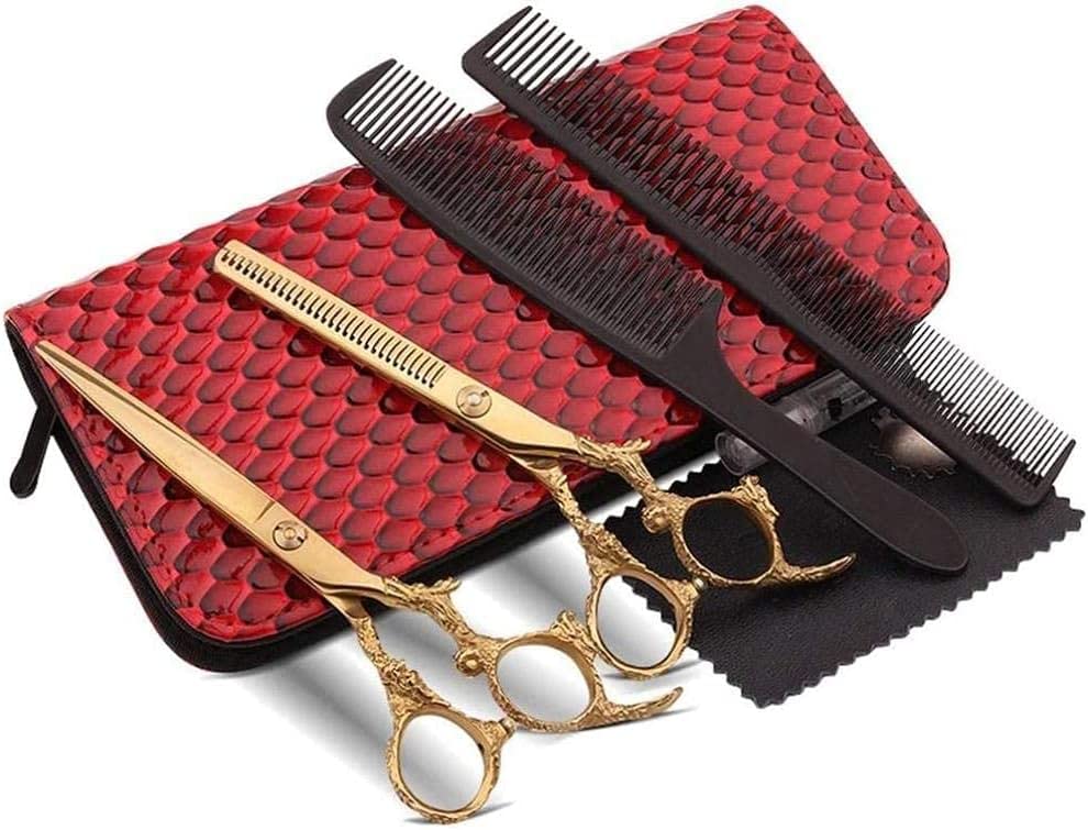 Professional 6-Inch Gold Hair Cutting Scissors Set - Sharp Barber Shears with Teeth & Straight Blades for Styling, Trimming, and Thinning - Perfect for Home, Salon, and DIY Haircuts