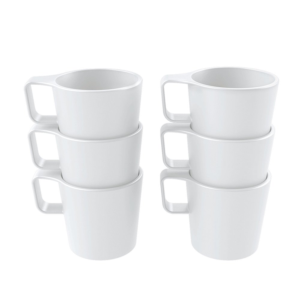 Eco-Friendly Plastic Stackable Coffee Mug Set - 8.5 oz White Reusable Cups for Tea, Milk & Hot Chocolate - Perfect for Home, Office & Outdoor Use