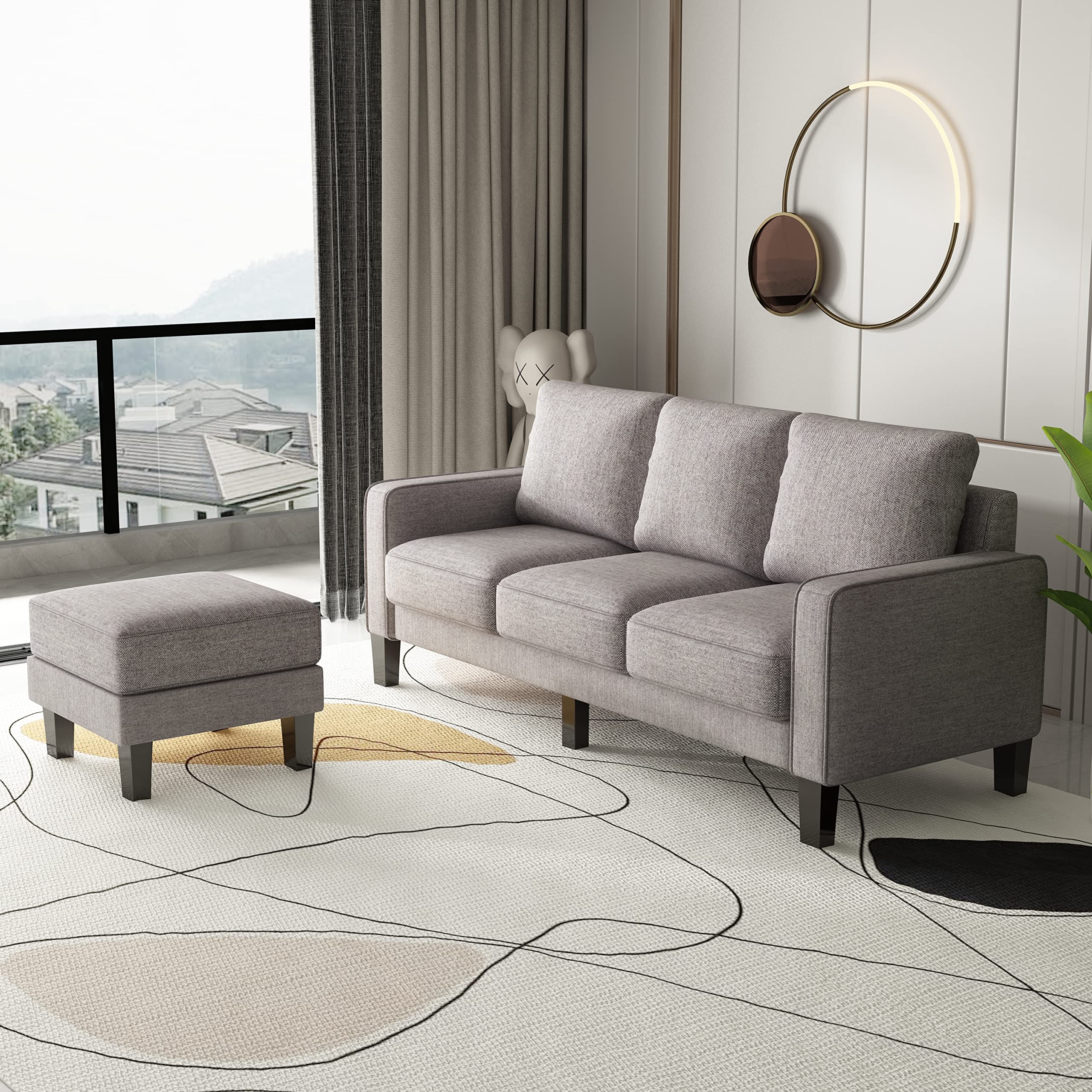 JUSTONE Convertible Sectional Sofa Couch - Modern L-Shaped 3-Seat Reversible Chaise Sofa for Living Room, Apartment & Small Spaces | Easy Assembly Light Grey Fabric | Perfect for Family Gatherings, Movie Nights & Compact Home Decor