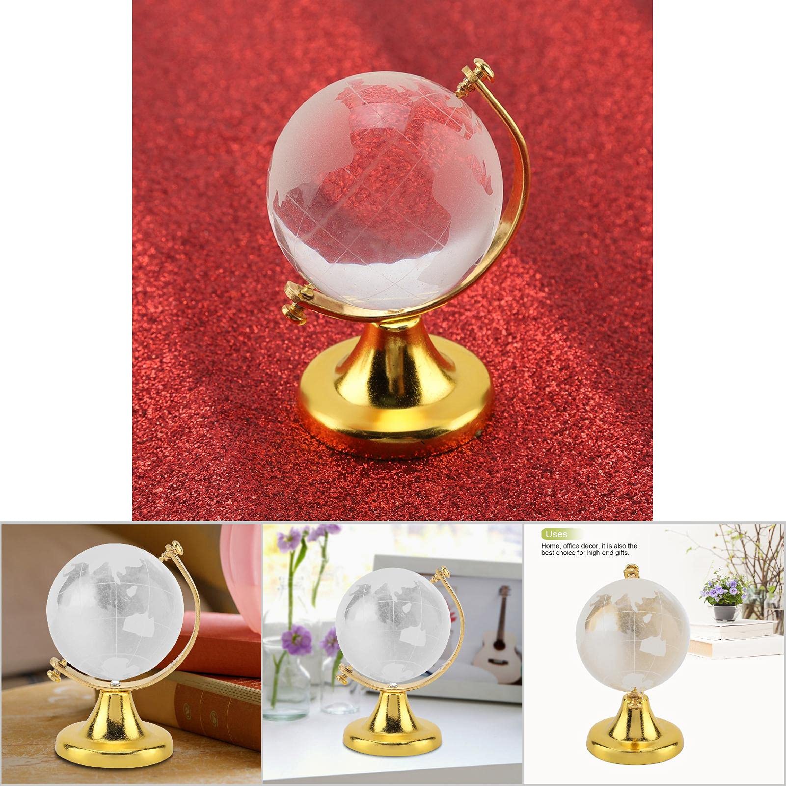 3D Crystal World Globe Ball - Mini Glass Desk Sphere with Clear World Map, Home & Office Decoration, Creative Birthday/Wedding/Memorial Gift, Gold Desktop Ornament - Perfect for Gifting, Travel Enthusiasts & Geography Lovers