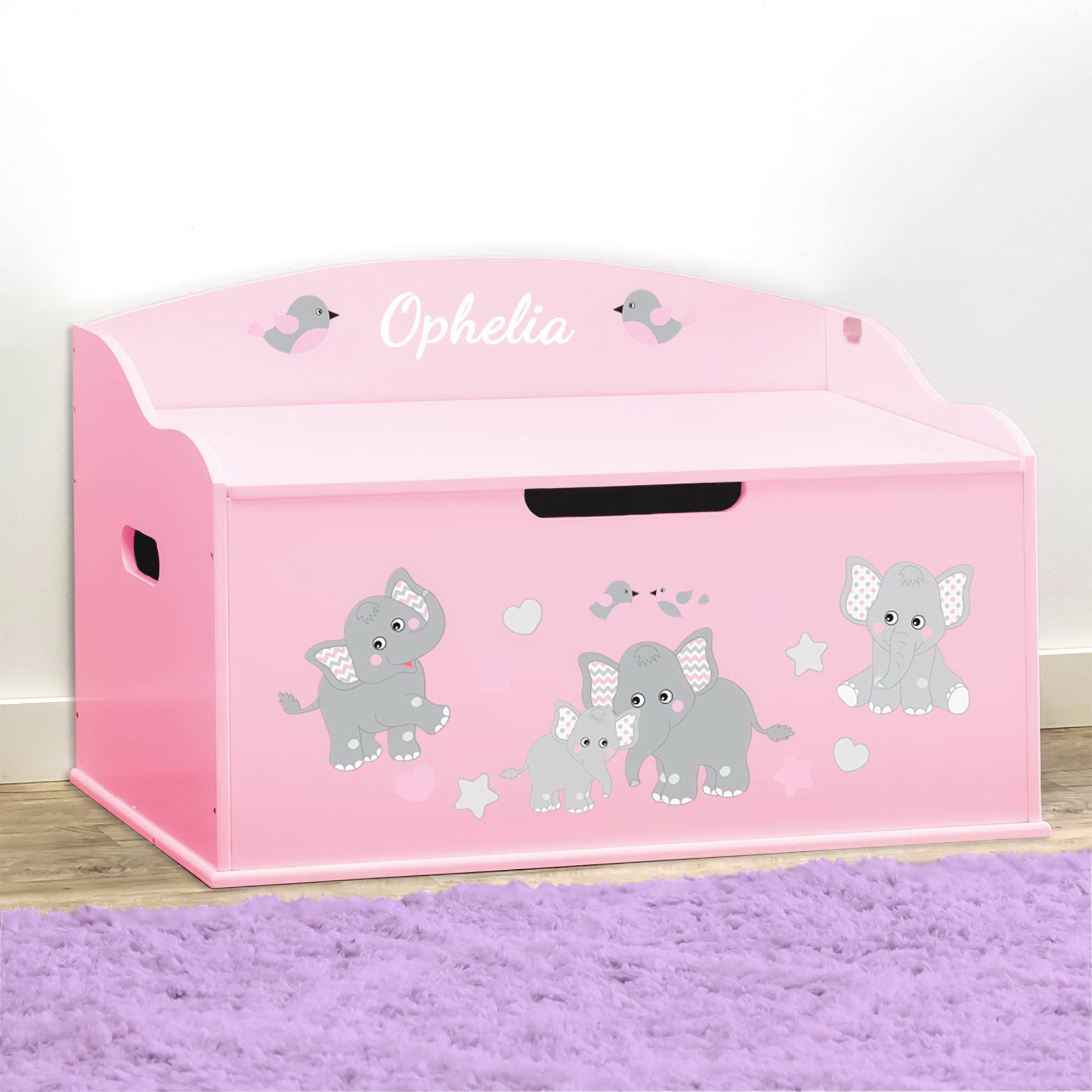 DIBSIES Personalized Creative Wonders Toy Box - Pink Elephants Design for Kids Room Organization & Storage | Perfect for Nursery, Playroom & Birthday Gifts