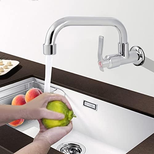 Wall Mount Kitchen Faucet - G1/2 Inch Cold Water Tap, 360° Rotating Silver Single Handle Sink Faucet for Washing Basin | Perfect for Home Kitchen & Laundry Utility | Durable & Stylish for Everyday Use
