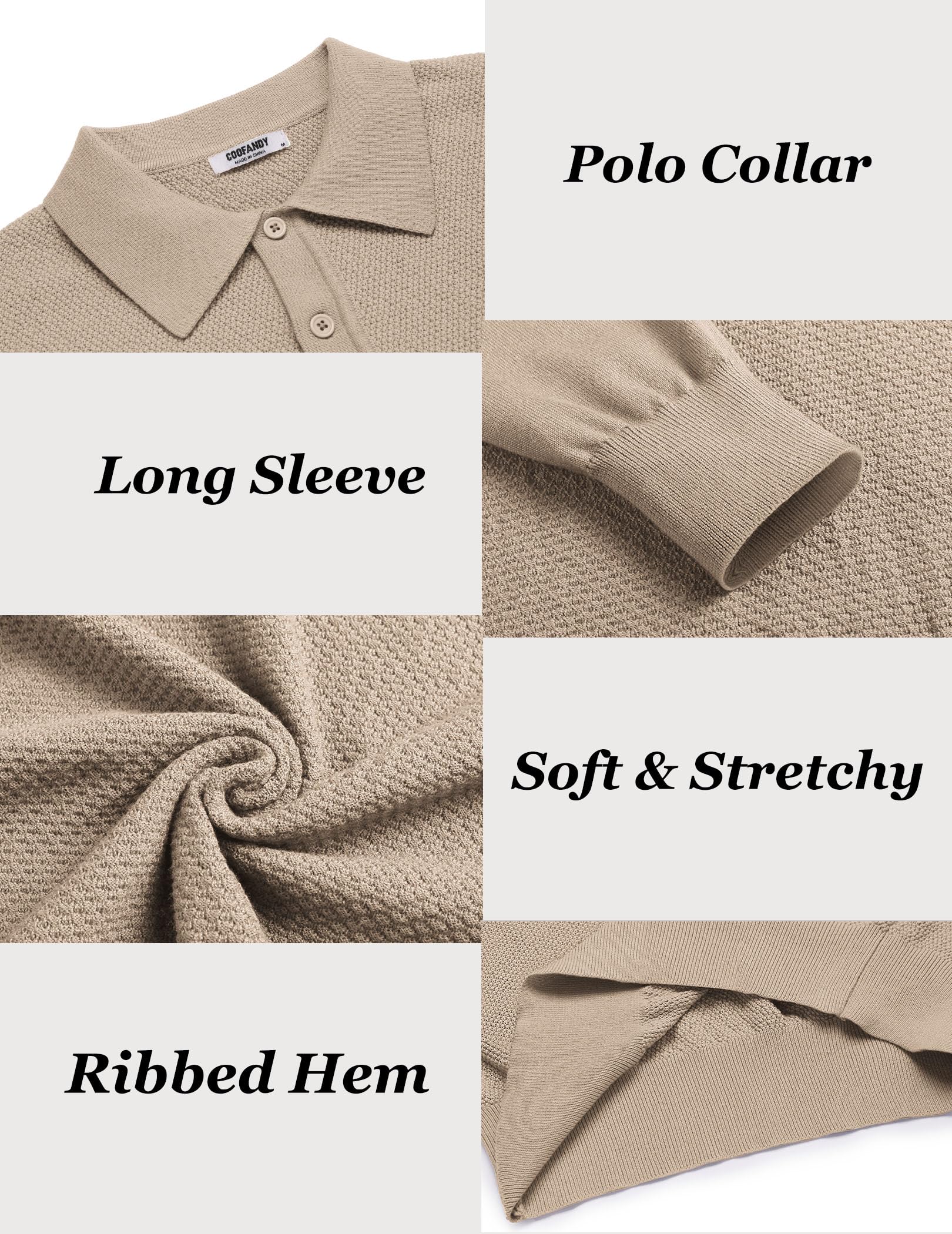COOFANDY Men's Long Sleeve Knit Polo Sweater - Casual Quarter Button Collared Pullover for Golf & Business - Soft Waffle Textured Cotton Blend (Perfect for Office, Golf Outings & Smart Casual Wear)