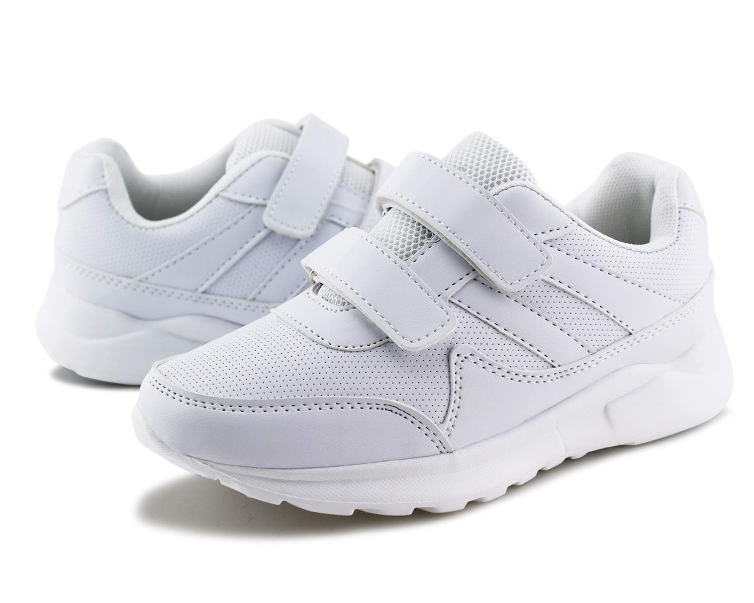 JABASIC Kids Black & White Hook and Loop School Uniform Sneakers - Comfortable Shoes for Boys & Girls - Perfect for School, Playground & Daily Wear