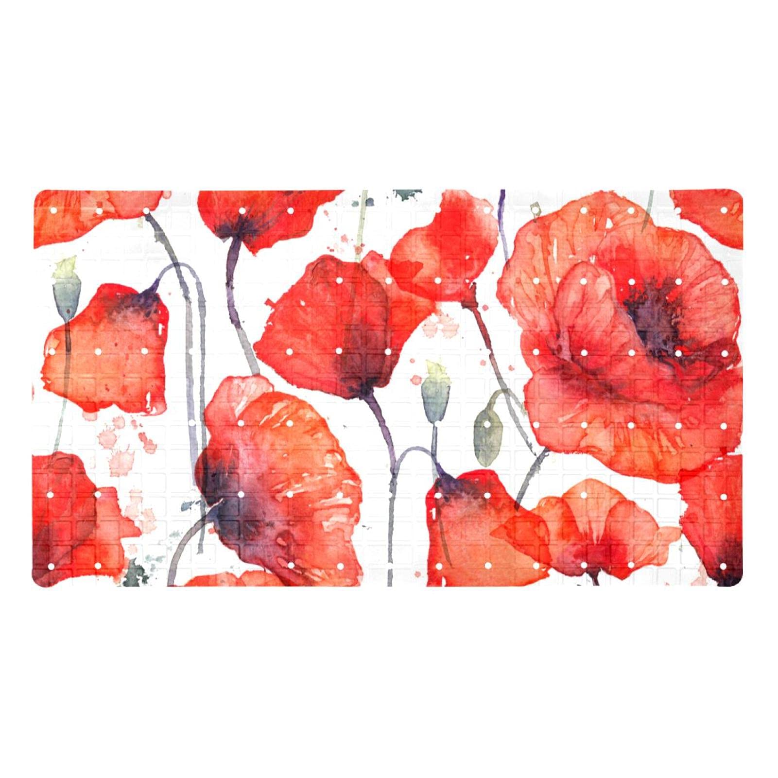 Non-Slip Bathtub Shower Mat with Suction Cups - Red Floral Design, Anti-Slip Bath Mat for Tub Safety, Soft PVC Bathroom Floor Mat for Kids & Elderly - Perfect for Wet Showers, Bathtubs & Bathroom Floors