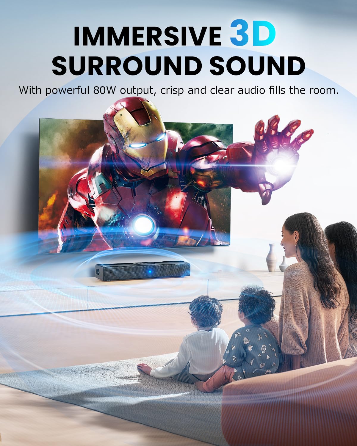 16 Inch Bluetooth Sound Bar for Smart TV with HDMI ARC/Optical/AUX/USB Inputs, Surround Sound System for Home Theater, PC, Gaming, and Projectors, Includes Remote Control – Perfect for Living Room, Bedroom, and Office Setup
