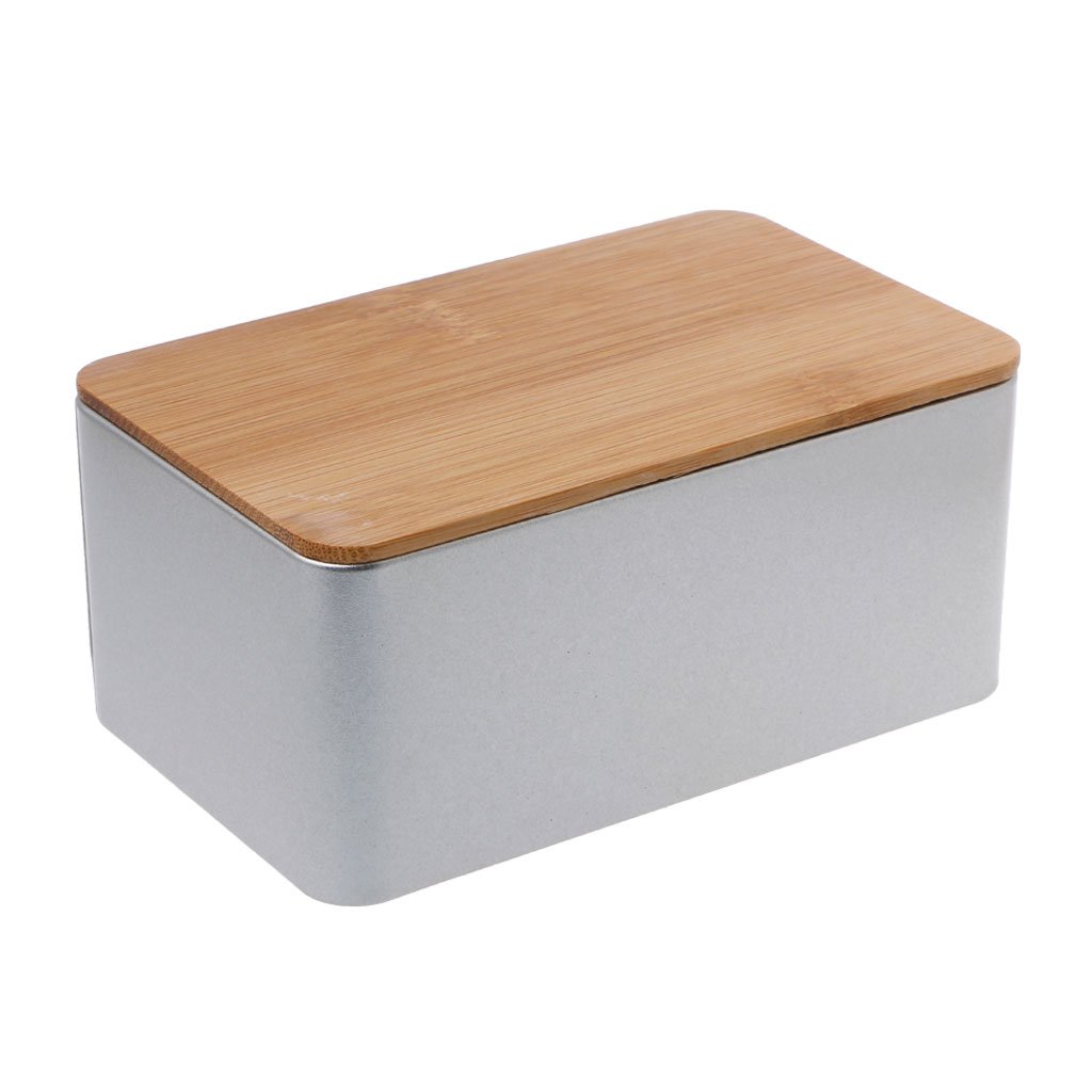 HELYZQ Airtight Tin Storage Box with Bamboo Lid - Money Coin Candy Key Organizer for Home Office Kitchen Storage | Perfect for Collectibles, Jewelry & Small Items Organization