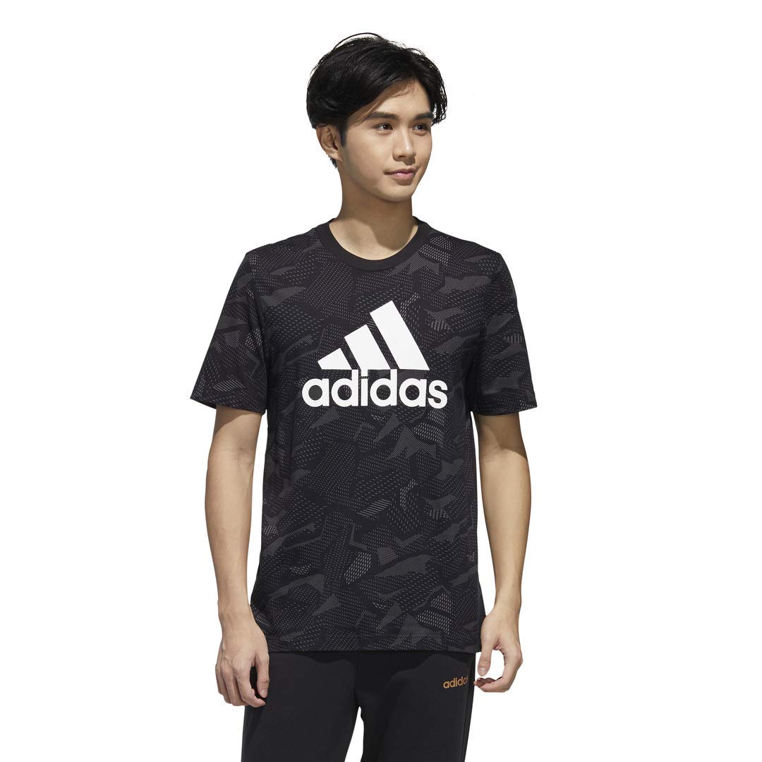 Adidas Men's Essentials Allover Print T-Shirt - Comfortable Cotton Crewneck Tee for Casual Wear, Gym & Street Style