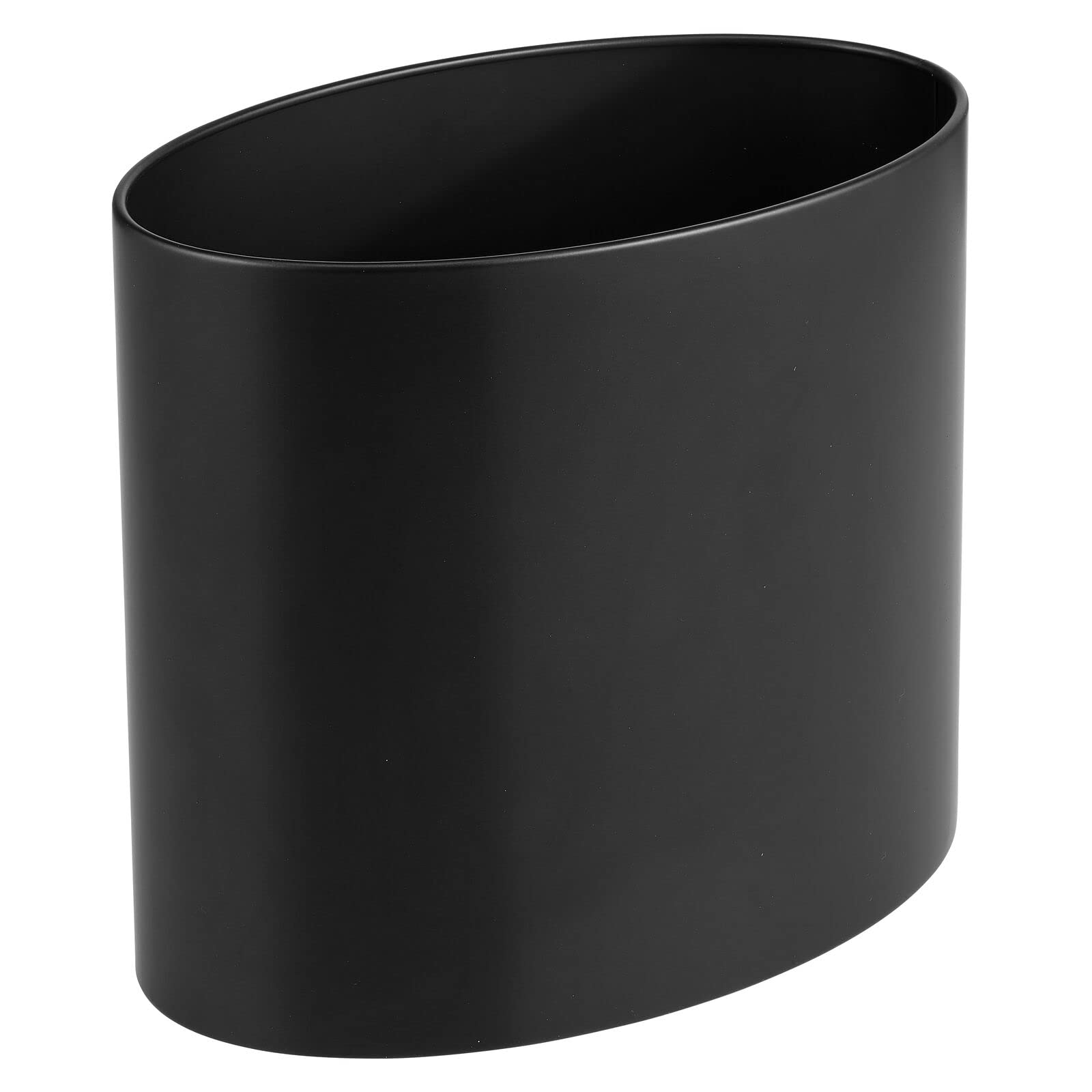 mDesign Stainless Steel Metal Oval Trash Can - 2.09 Gallon Small Waste Basket for Bathroom, Bedroom, Kitchen & Office - Black Mirri Collection - Perfect for Waste & Recycling in Compact Spaces