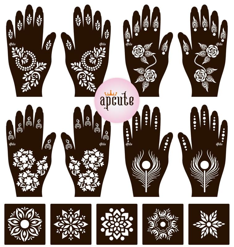 APCUTE 13-Piece Mehendi Sticker Combo Set | Temporary Henna Tattoo Stencils for Full Hand Design - Easy 4-Step Application for Women & Girls | Perfect for Weddings, Festivals & Cultural Celebrations