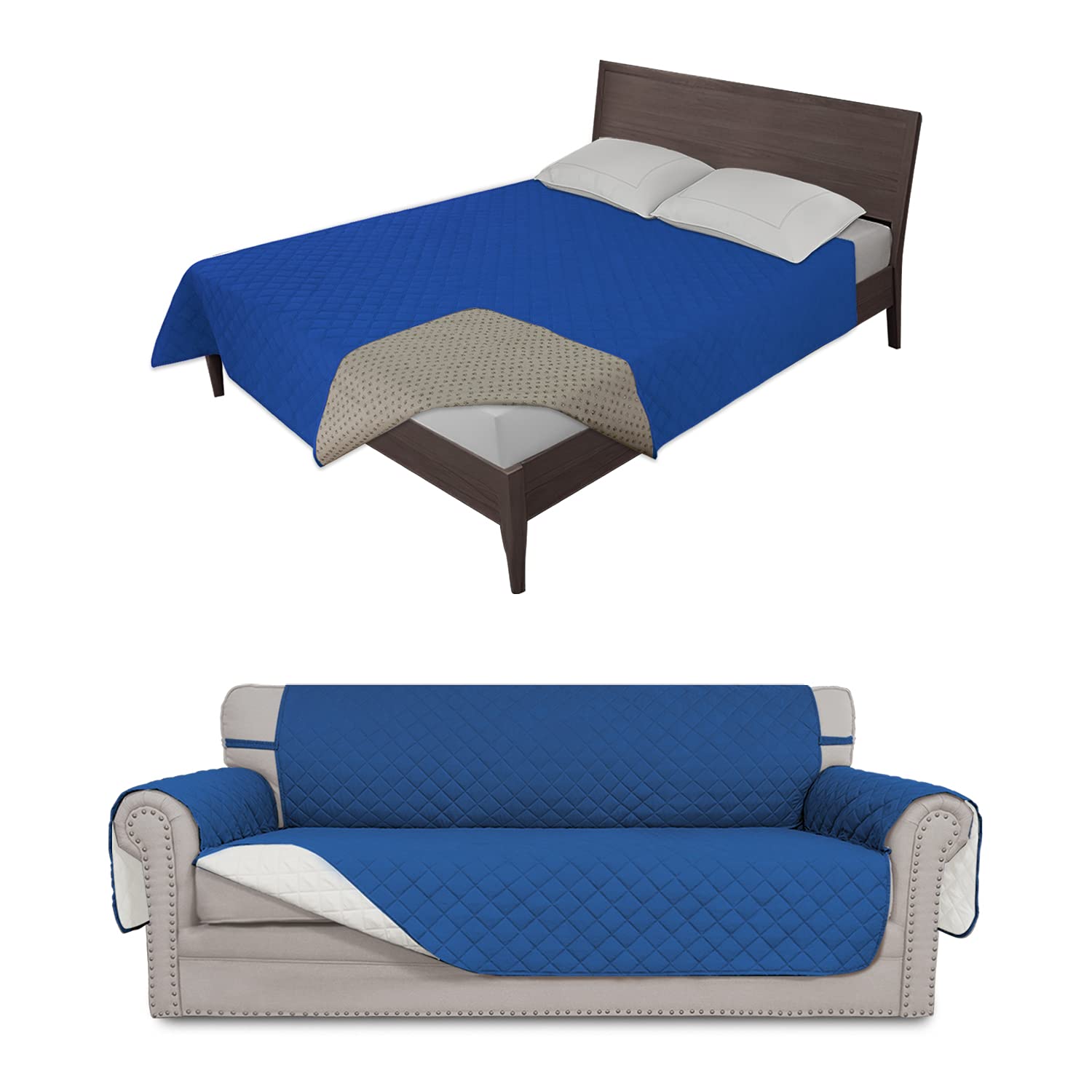 Reversible Waterproof Sofa Cover & Dog Bed Protector - Easy-Going 2-Piece Furniture Protection Set for Pets & Home Decor | Perfect for Living Room, Bedroom & Pet Areas