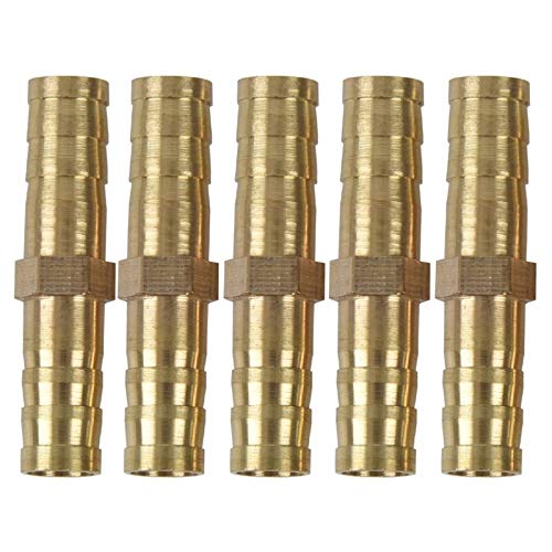 5Pcs 8mm Inner Dia Air Gas Straight Hose Pipe Barb Coupler - PPFT00567 Gold Pipe Fitting for Air Compressor, Pneumatic Tools & DIY Plumbing Projects