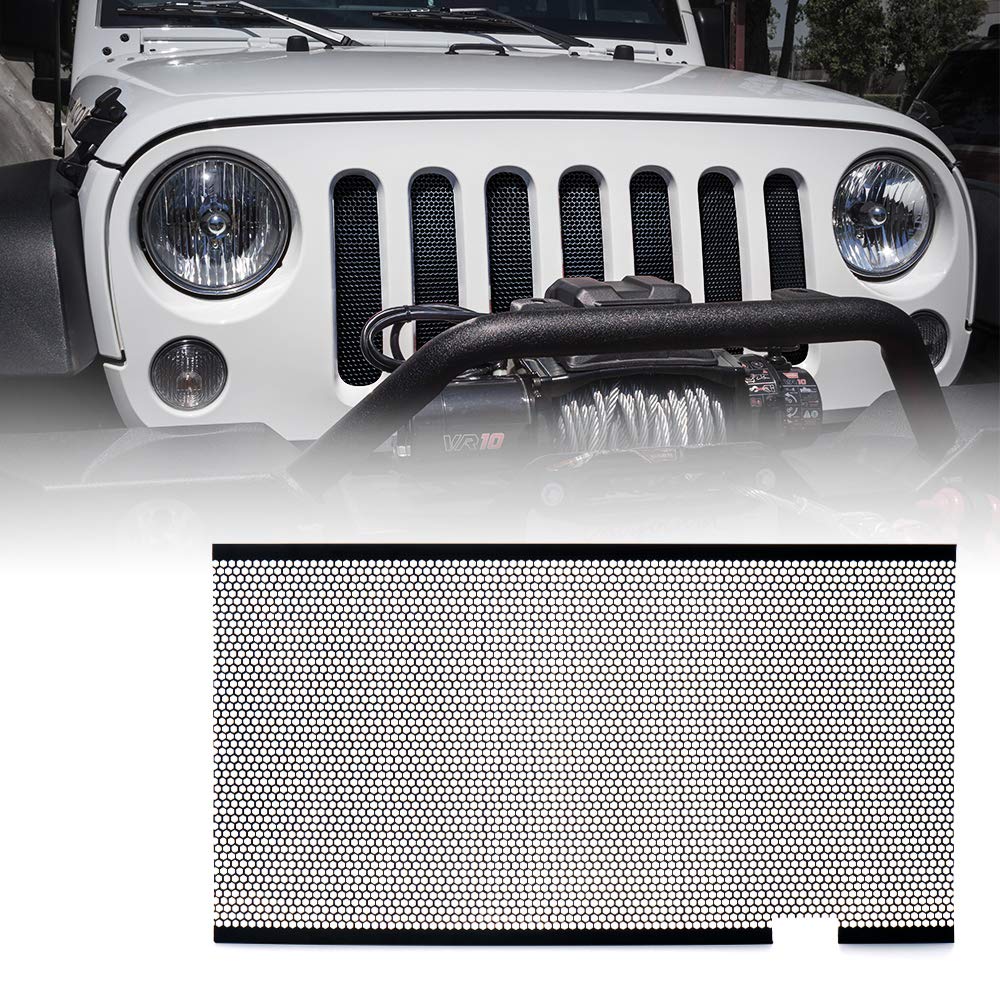 Xprite Black Aluminum Alloy Mesh Grille Insert for Jeep Wrangler JK & JKU (2007-2018) - Matte Front Hood Replacement | Off-Road Protection & Stylish Upgrade for Adventure Enthusiasts