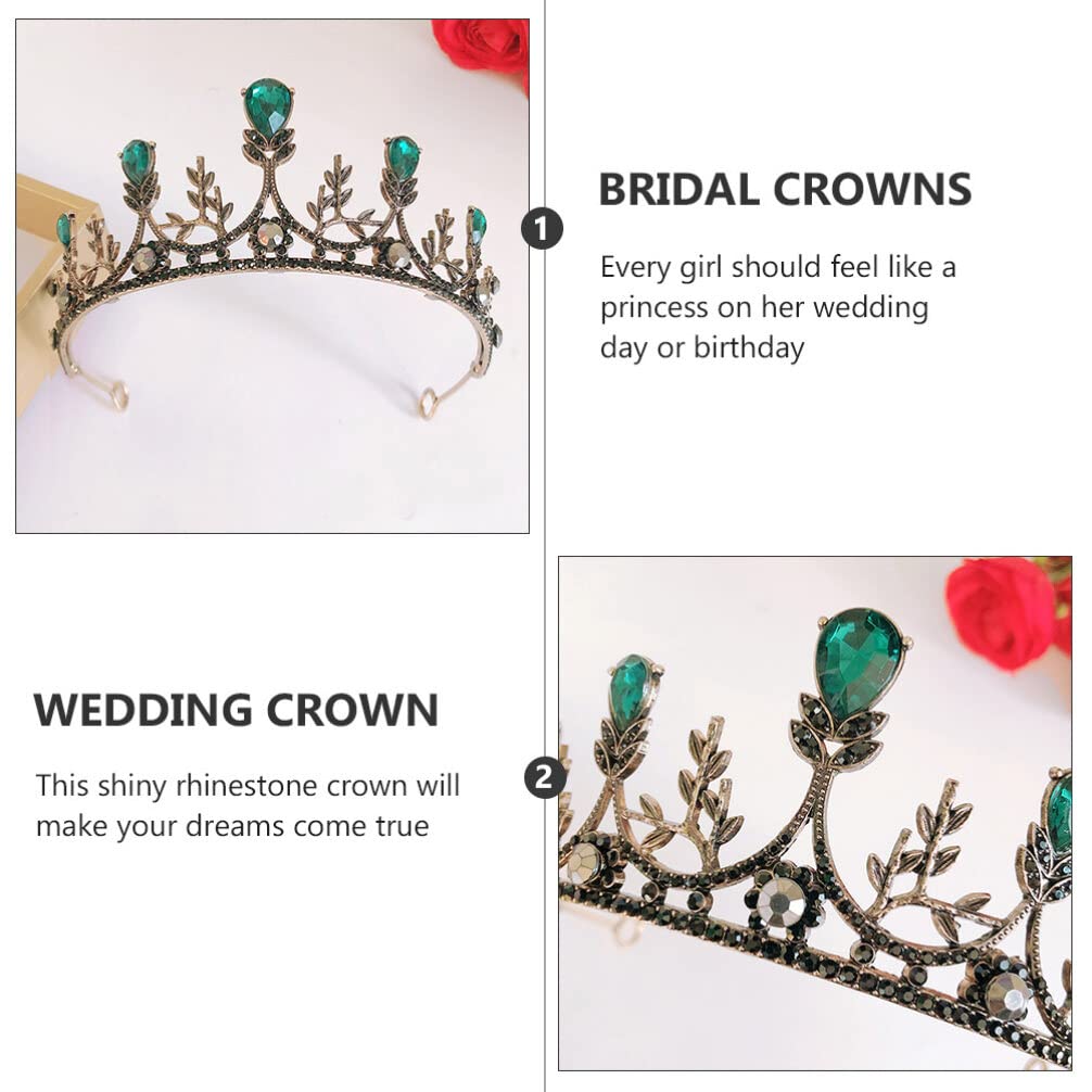 Handmade Baroque Rhinestone Wedding Tiara for Bride - Minkissy Crystal Headband Crown for Women & Girls, Green Bridal Hair Accessory | Perfect for Weddings, Prom, Pageants & Special Occasions