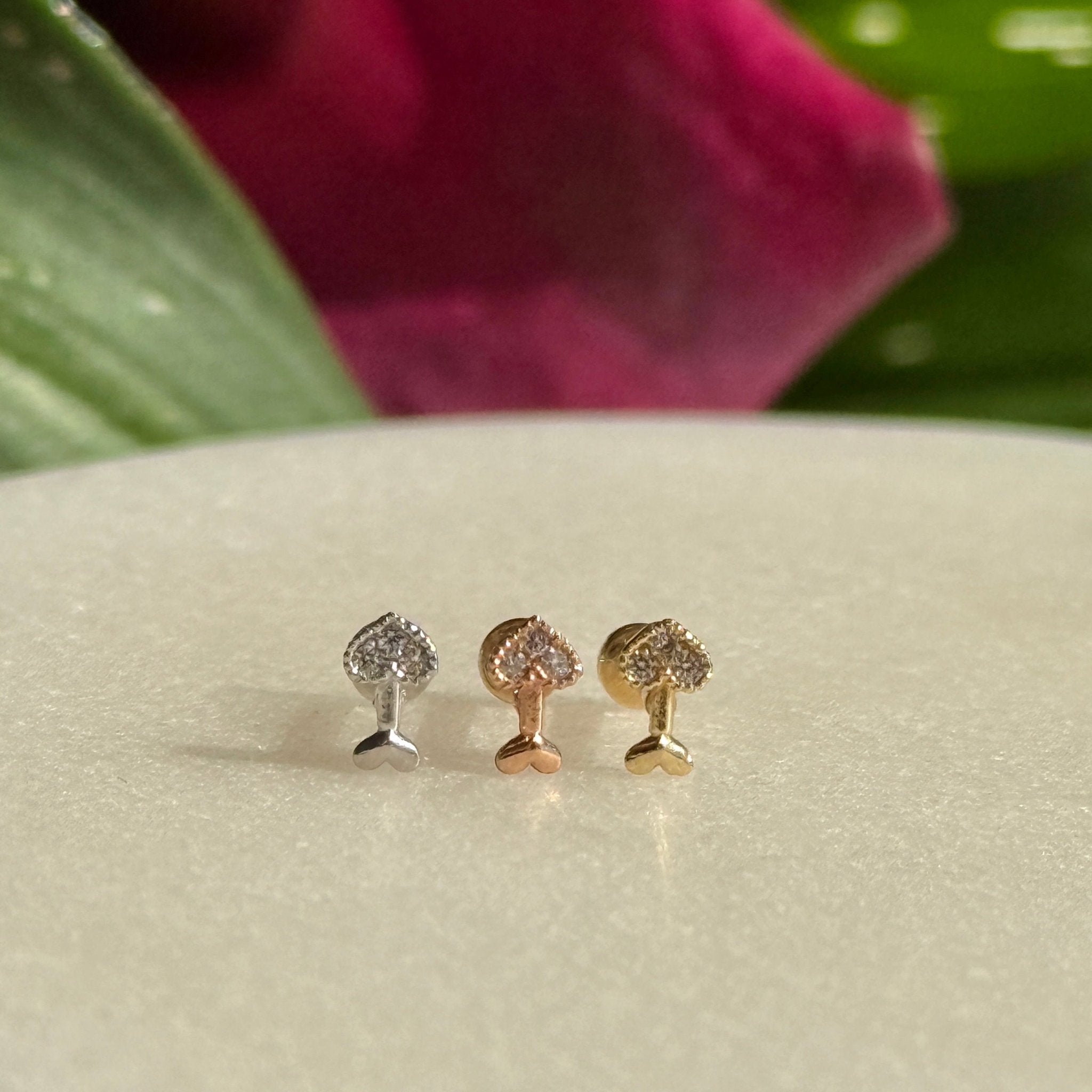 14K Rose Gold Diamond Stud Earrings for Women - Cupid's Arrow Flat Back Studs | Perfect for Valentine's Day, Anniversary & Everyday Wear