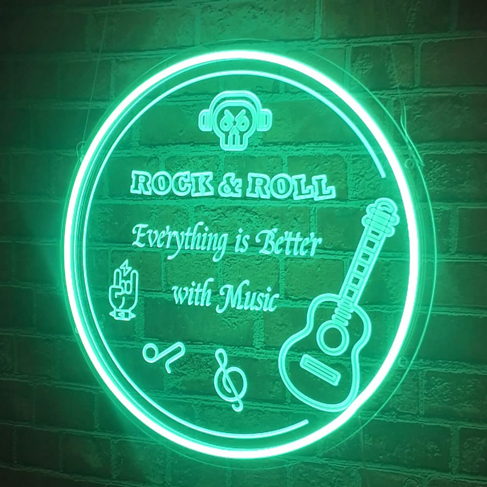 Custom Rock Roll Neon Sign - Personalized LED Guitar Music Wall Decor for Home, Bar & Club | 12V Plug Powered Acrylic Rock Theme Party Lighting (16x16