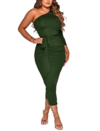 Sexy One Shoulder Bodycon Dress for Women - Ruched Long Sleeve Party Maxi Dress for Club, Cocktail & Evening Events | Perfect for Night Out, Date Night & Special Occasions